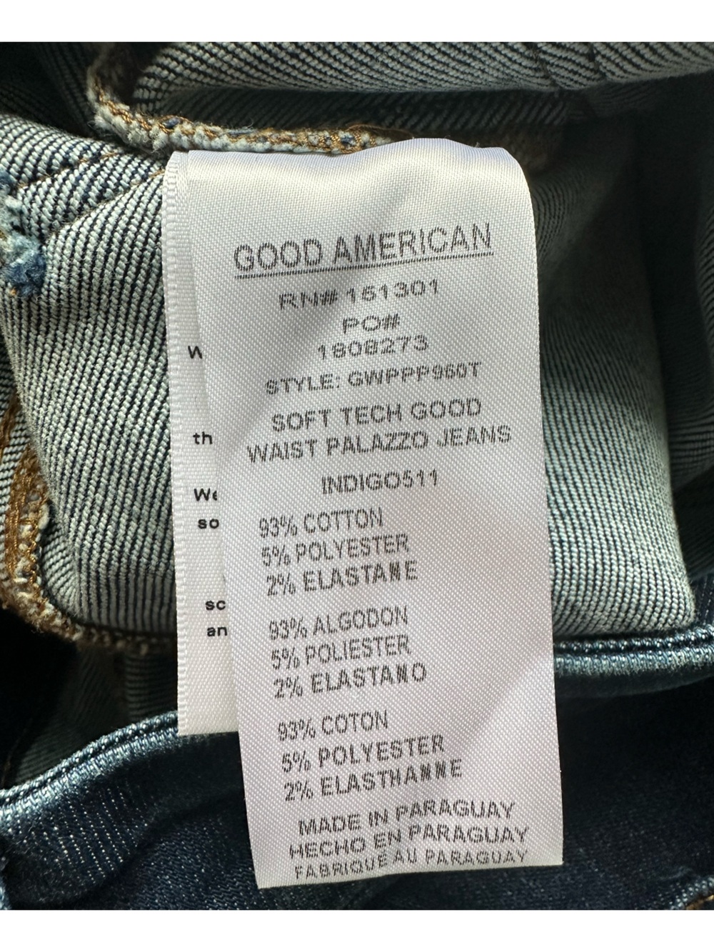 Good American Soft Tech Good Waist Palazzo Jeans Indigo Waist Cinching 16 - $178 - Picture 14 of 17